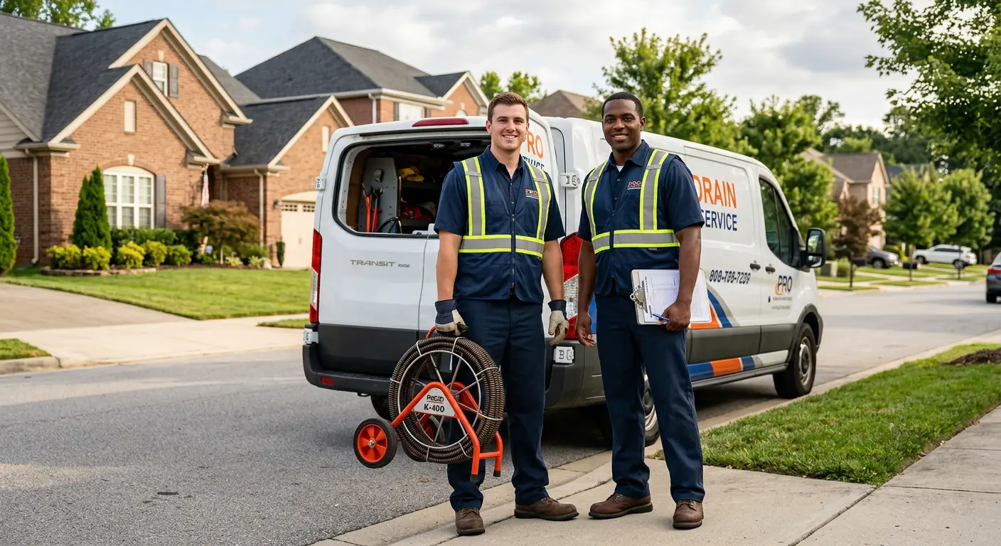 Sewer and drain service team with equipment ready for work in Circleville